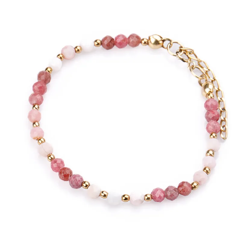 Rodochrozyt, Opal, Hematyt - srebrna pozłacana bransoletka na miłość, duchowość, odwagę - Pocałunek Miłości