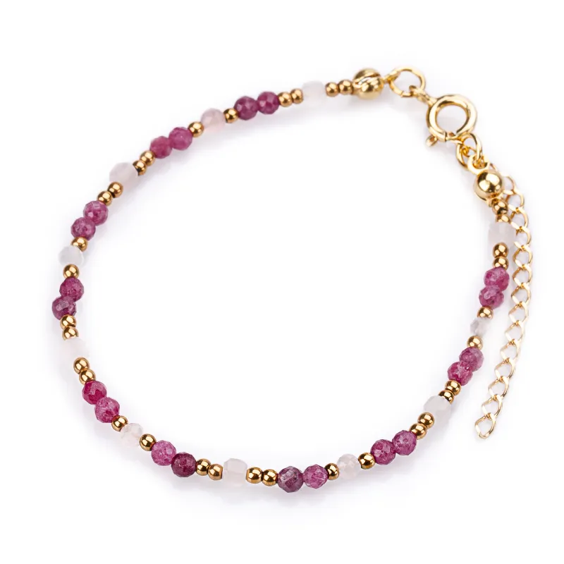 Rubin, Kwarc Różowy, Hematyt - srebrna pozłacana bransoletka na miłość, sukces, siłę - Pocałunek Miłości