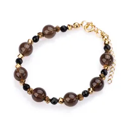 Kwarc Dymny, Turmalin, Hematyt - srebrna pozłacana bransoletka na siłę, uzdrawianie, kreatywność - Duchowe Przebudzenie