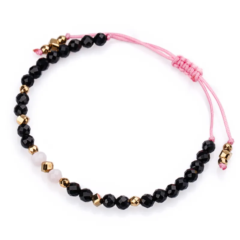 Turmalin, Opal, Hematyt - bransoletka na sznurku na ochronę, bogactwo, uzdrowienie - Wewnętrzna Ochrona