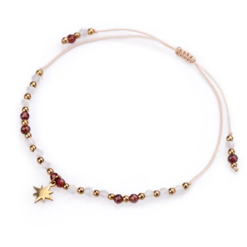 Kryształ Górski, Granat Hematyt - bransoletka na sznurku na harmonię, uzdrowienie, spokój - Wewnętrzna Ochrona