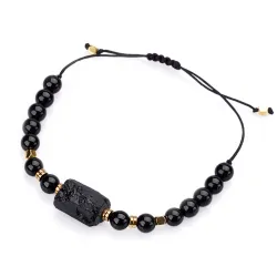 Turmalin, Hematyt - bransoletka na sznurku na ochronę, bogactwo, uzdrowienie - Wewnętrzna Ochrona