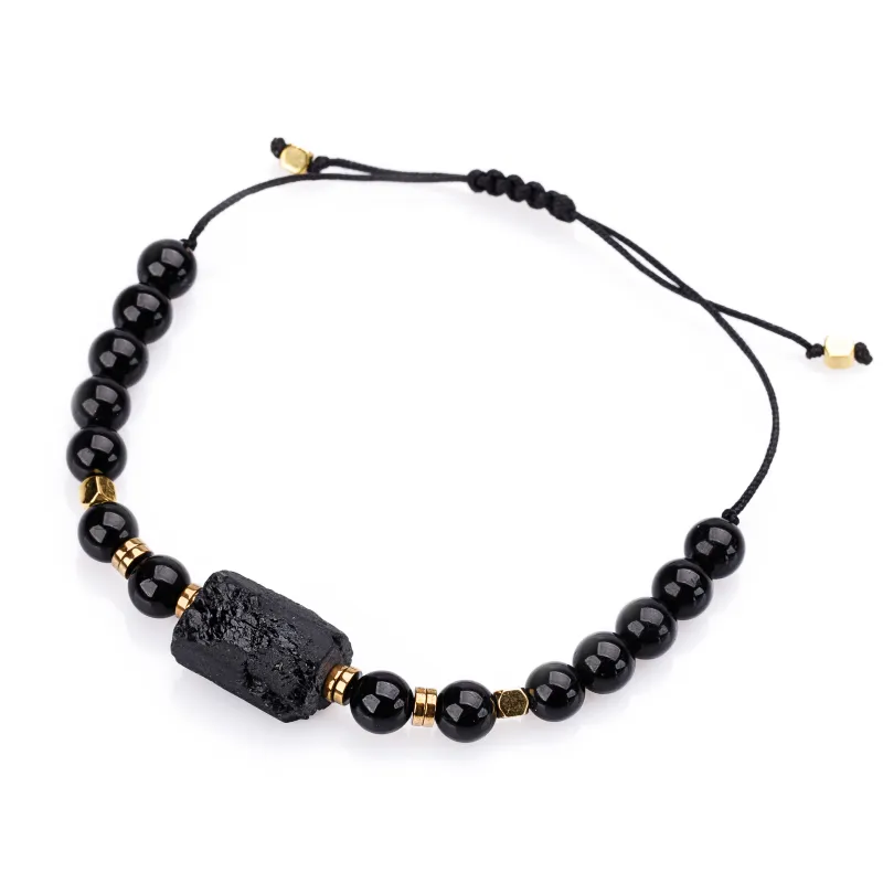 Turmalin, Hematyt - bransoletka na sznurku na ochronę, bogactwo, uzdrowienie - Wewnętrzna Ochrona