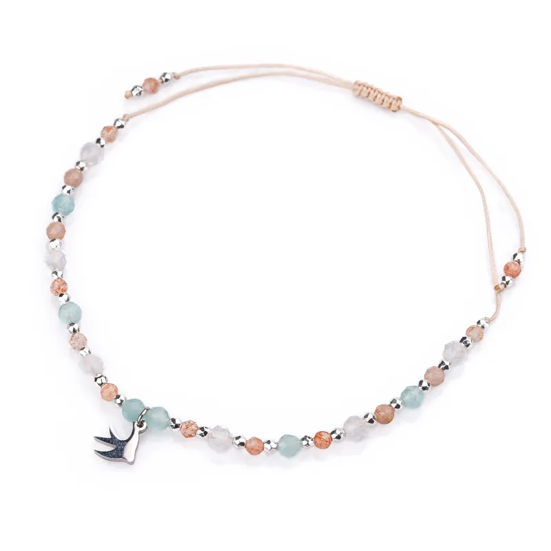 Kryształ Górski, Kamień Słoneczny, Kocie Oko - bransoletka na sznurku na zdrowie, duchowość, uzdrowienie - Wewnętrzna Ochrona