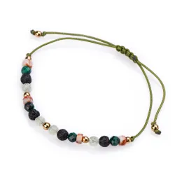 Malachit, Lawa Wulkaniczna, Prehnit - bransoletka na sznurku na odwagę, siłę, spokój - Światło Spokoju