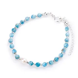 Perła, Apatyt, Hematyt - srebrna bransoletka na kreatywność, harmonię, uzdrowienie - Skarby Oceanu