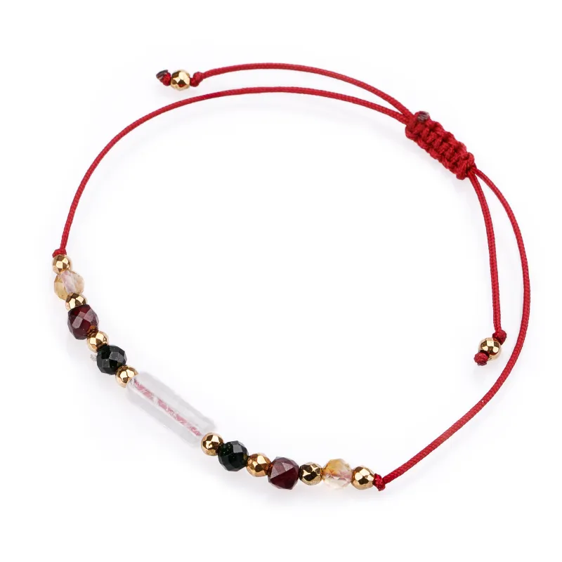 Kryształ Górski, Cytryn, Granat - bransoletka na sznurku na sukces, szczęście, bogactwo - Symfonia Bogactwa