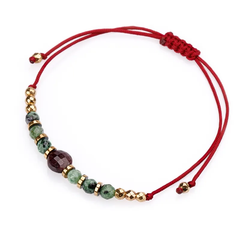Zoisyt, Granat, Hematyt - bransoletka na sznurku na uzdrawianie, zdrowie, harmonię - Refleksja Zdrowia
