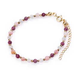 Rubin, Kryształ Górski, Opal - srebrna pozłacana bransoletka na kreatywność, harmonię, miłość - Pocałunek Miłości