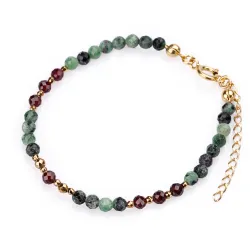 Zoisyt, Granat, Hematyt - srebrna pozłacana bransoletka na uzdrowienie, zdrowie, harmonię - Refleksja Zdrowia