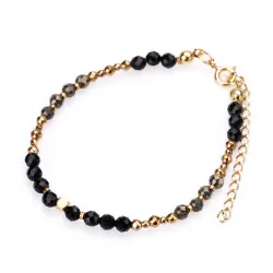 Turmalin, Piryt, Onyks - srebrna pozłacana bransoletka na ochronę, bogactwo, uzdrowienie - Ezoteryczna Elegancja