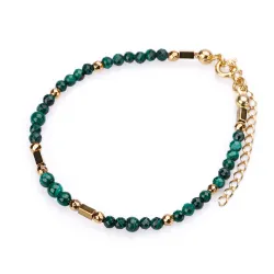 Malachit, Hematyt - srebrna pozłacana bransoletka na zdrowie, uzdrowienie, intuicję - Światło Spokoju