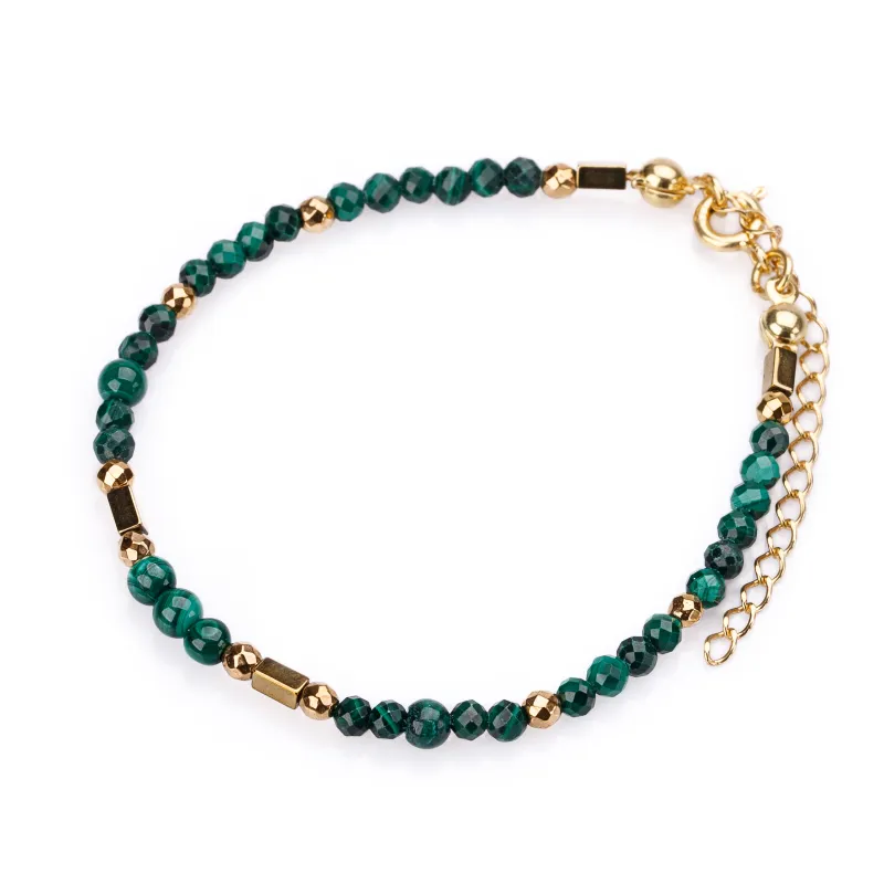 Malachit, Hematyt - srebrna pozłacana bransoletka na zdrowie, uzdrowienie, intuicję - Światło Spokoju