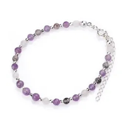 Ametyst, Kamień Księżycowy - srebrna bransoletka na koncentrację, miłość, sukces - Energia Sukcesu