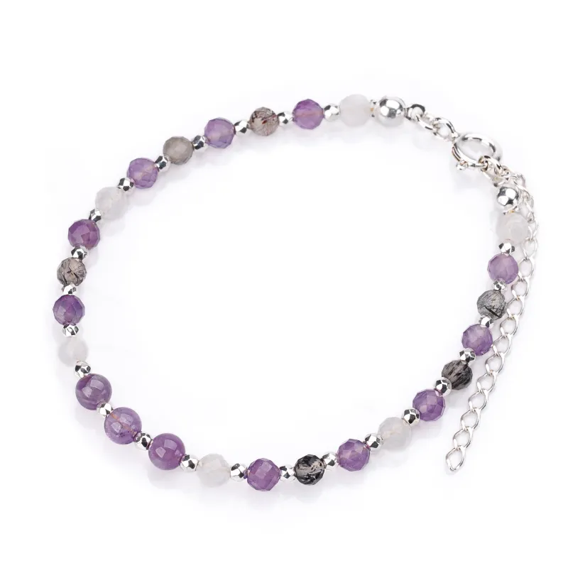 Ametyst, Kamień Księżycowy - srebrna bransoletka na koncentrację, miłość, sukces - Energia Sukcesu