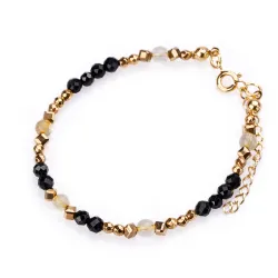 Onyks, Cytryn, Hematyt - srebrna pozłacana bransoletka na sukces, szczęście, bogactwo - Symfonia Bogactwa