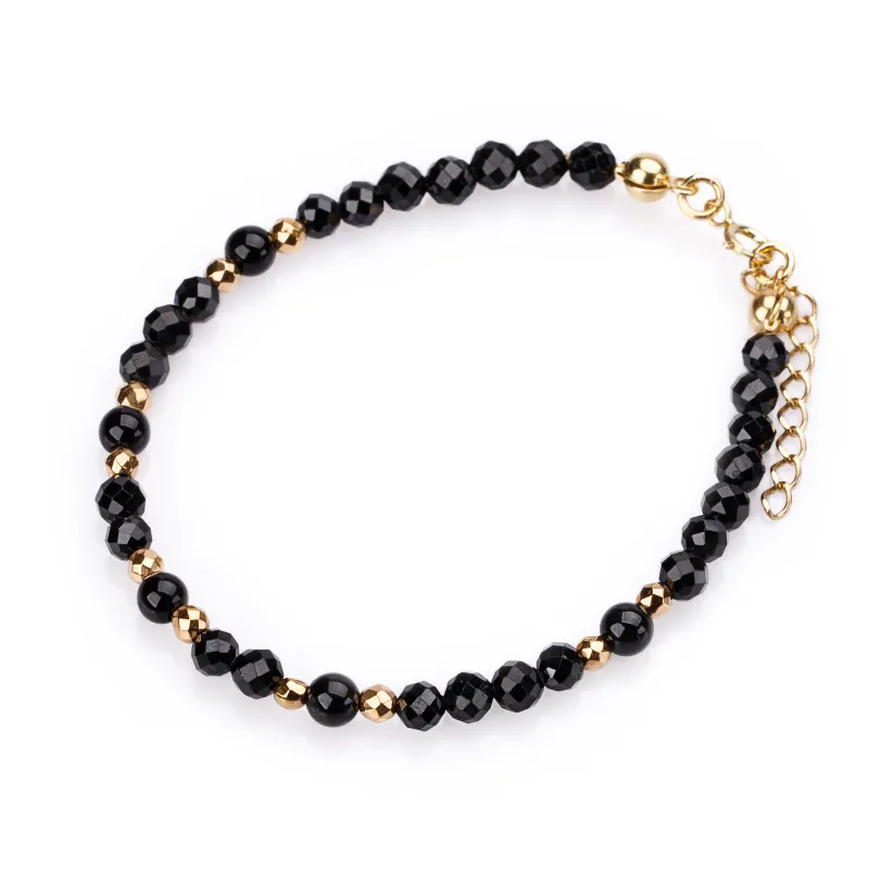 Onyks, Hematyt - srebrna pozłacana bransoletka na ochronę, harmonię, intuicję - Wewnętrzna Ochrona