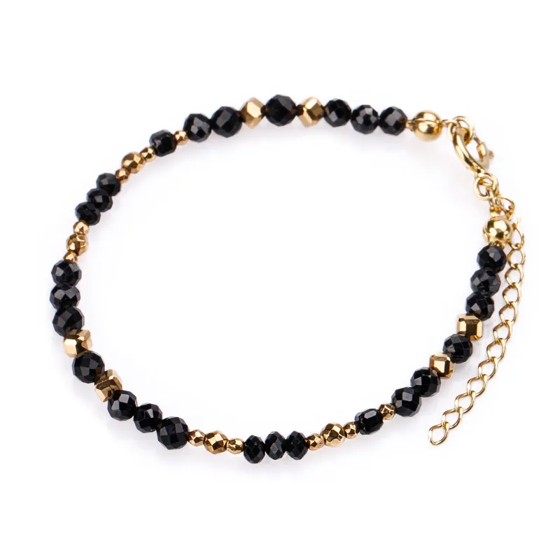 Onyks, Hematyt - srebrna pozłacana bransoletka na ochronę, harmonię, intuicję - Wewnętrzna Ochrona