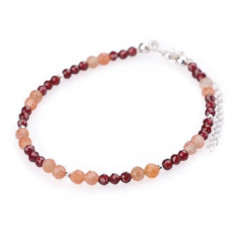 Kamień Słoneczny, Granat - srebrna bransoletka na zdrowie, miłość, kreatywność - Energia Sukcesu