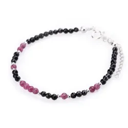 Turmalin, Rubin - srebrna bransoletka na ochronę, bogactwo, uzdrowienie - Wewnętrzna Ochrona