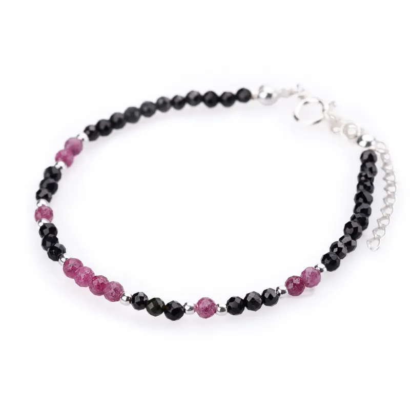 Turmalin, Rubin - srebrna bransoletka na ochronę, bogactwo, uzdrowienie - Wewnętrzna Ochrona