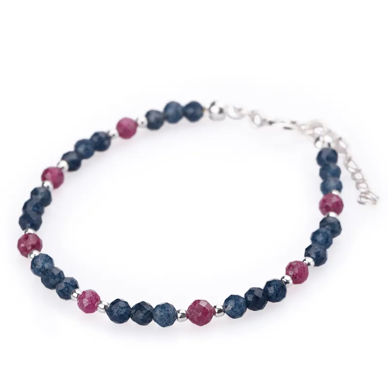 Rubin, Szafir - srebrna bransoletka na miłość, siłę, spokój - Pocałunek Miłości