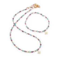Amazonit, Ametyst, Kwarc Różowy - naszyjnik na spokój, harmonię, odwagę - Światło Spokoju