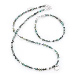 Chryzokola, Hematyt - srebrny pozłacany naszyjnik na ochronę, spokój, kreatywność - Wewnętrzna Ochrona