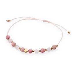 Kwarc Różowy, Rodochrozyt, Hematyt - bransoletka na sznurku na miłość, harmonię, szczęście - Pocałunek Miłości