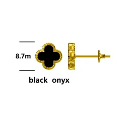 Onyks - srebrne pozłacane kolczyki próby 925, koniczyna marokańska - Silver