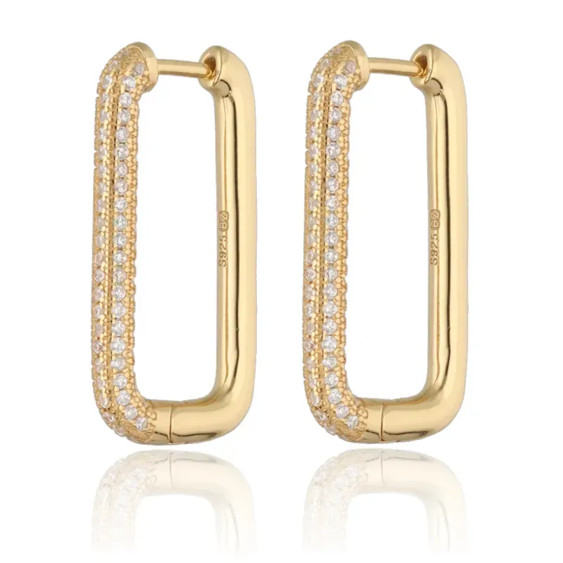 Cyrkonia - kolczyki srebrne pozłacane próby 925, prostokąt - Silver