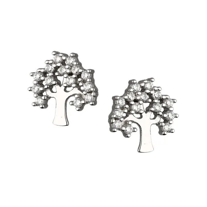 Cyrkonia - kolczyki srebrne próby 925, drzewo - Silver