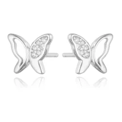 Cyrkonia - srebrne kolczyki próby 925, motyl - Silver