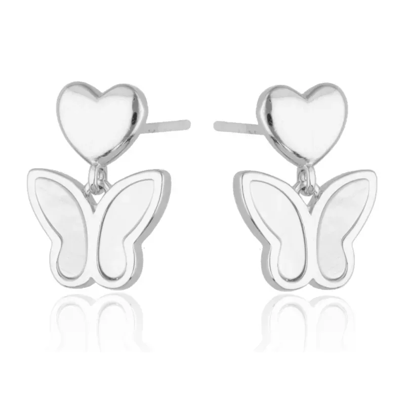 Masa perłowa - srebrne kolczyki próby 925, motyl - Silver