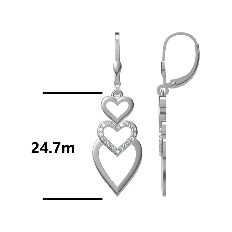 Cyrkonia - kolczyki srebrne próby 925, serce - Silver