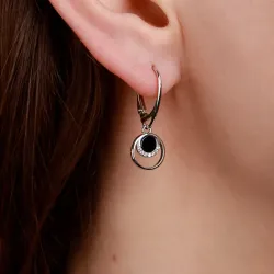 Onyks, Cyrkonia - kolczyki srebrne próby 925, koło - Silver