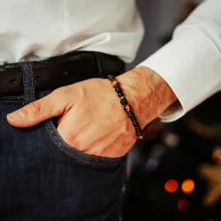 Bransoletka na gumce – Turmalin Tygrysie Oko i Lawa Wulkaniczna | Jego styl