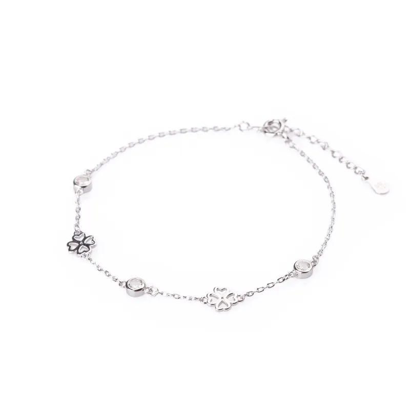Cyrkonia - bransoletki damskie srebrne próby 925, koniczyna - Silver