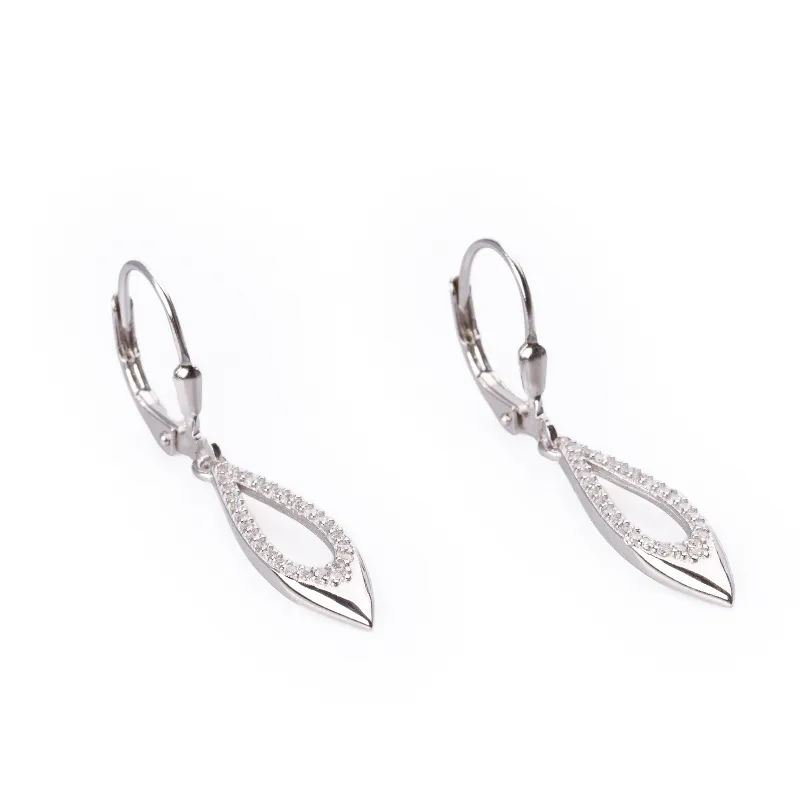 Cyrkonia - kolczyki srebrne próby 925, liść - Silver