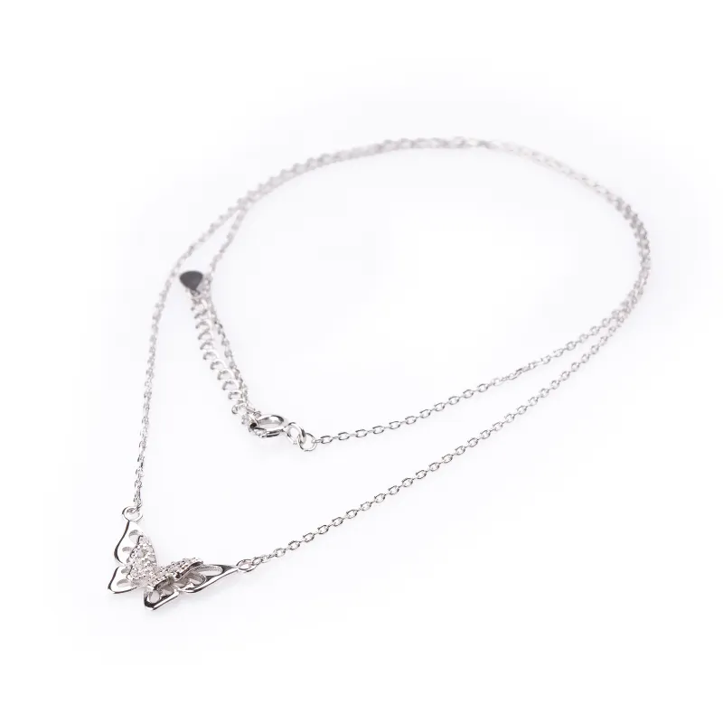 Cyrkonia - srebrny naszyjnik próby 925, motyl - Silver