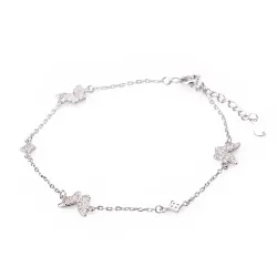 Cyrkonia - srebrna bransoletka próby 925, motyl - Silver