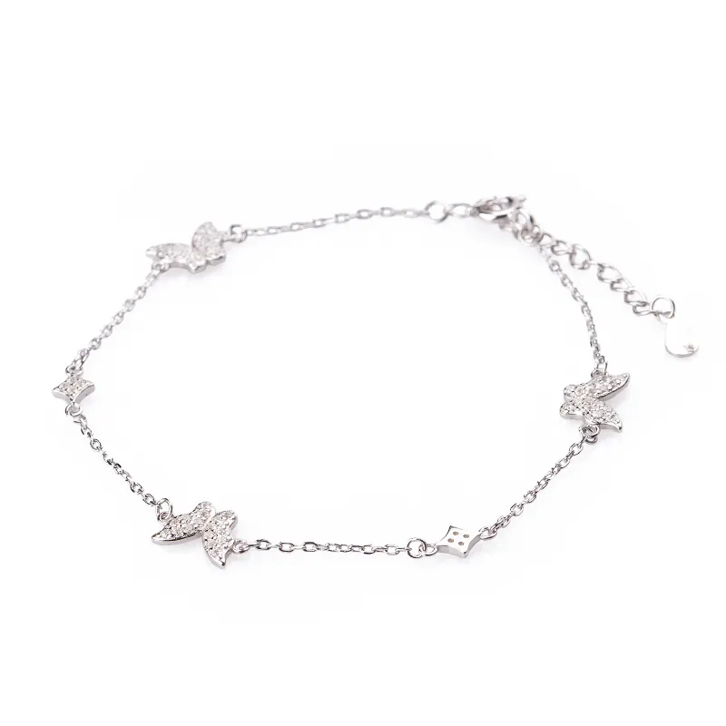Cyrkonia - srebrna bransoletka próby 925, motyl - Silver
