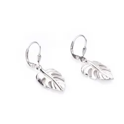Srebrne kolczyki próby 925, liść monstera - Silver