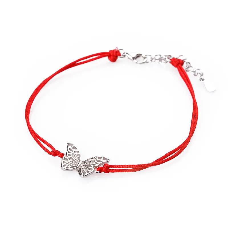 Cyrkonia - srebrna bransoletka próby 925, motyl - Silver