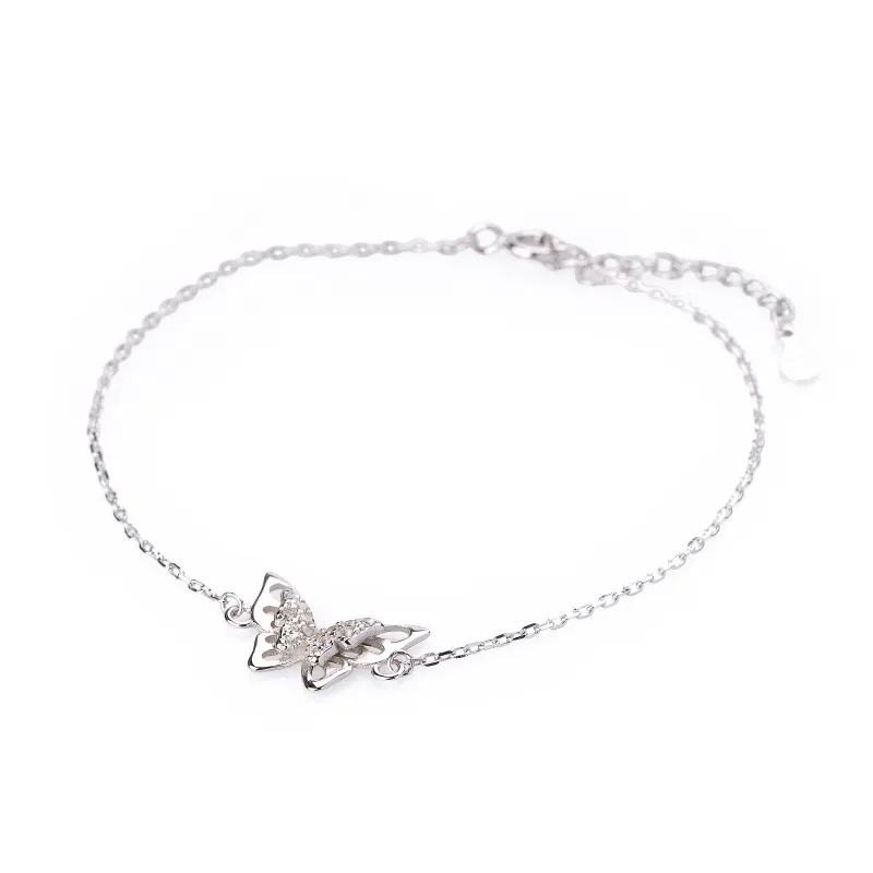 Cyrkonia - srebrna bransoletka próby 925, motyl - Silver