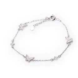Cyrkonia - srebrna bransoletka próby 925, motyl - Silver