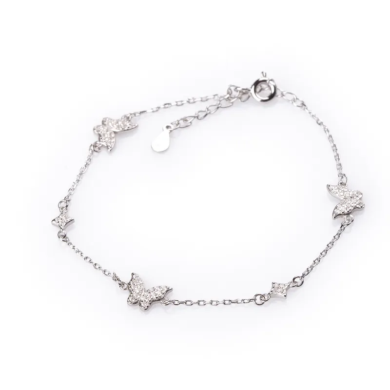 Cyrkonia - srebrna bransoletka próby 925, motyl - Silver