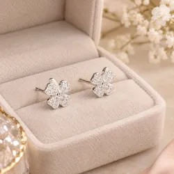 Cyrkonia - srebrne kolczyki próby 925, koniczyna - Silver