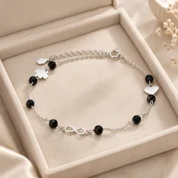 Onyks - srebrna bransoletka próby 925, serce - Silver