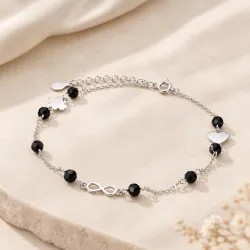 Onyks - srebrna bransoletka próby 925, serce - Silver